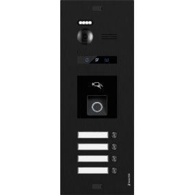 BALTER EVO-HD-BLACK-FN-4FAM Türstation in Schwarz für 4 Teilnehmer mit Fingerprintmodul und Full HD Video (1080p), 2-Draht IP-BUS Technologie (Video / Audio / Strom), 175° Weitwinkelkamera