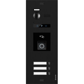 BALTER EVO-HD-BLACK-FN-3FAM Türstation in Schwarz für 3 Teilnehmer mit Fingerprintmodul und Full HD Video (1080p), 2-Draht IP-BUS Technologie (Video / Audio / Strom), 175° Weitwinkelkamera