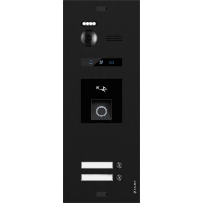 BALTER EVO-HD-BLACK-FN-2FAM Türstation in Schwarz für 2 Teilnehmer mit Fingerprintmodul und Full HD Video (1080p), 2-Draht IP-BUS Technologie (Video / Audio / Strom), 175° Weitwinkelkamera